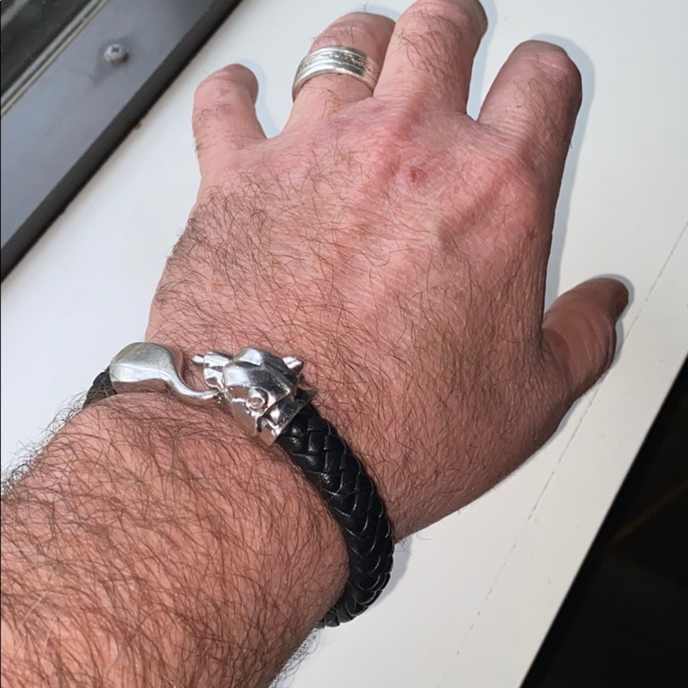 EFFY MEN’S BRACELET WOVEN LEATHER PANTHER BRACELET
